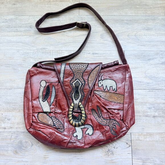 BPC Handbags - Vintage Genuine Leather Patchwork Snake Crossbody Bag Boho Safari Animal Purse